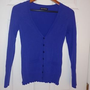 Vintage Express Blue button up long sleeved Sweater ruffled bottom X-SMALL